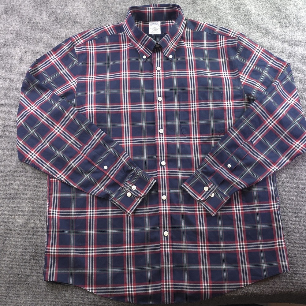 Brooks Brothers Shirt Large Non Iron Red Blue Green Plaid Long Sleeve Button - Picture 1 of 7
